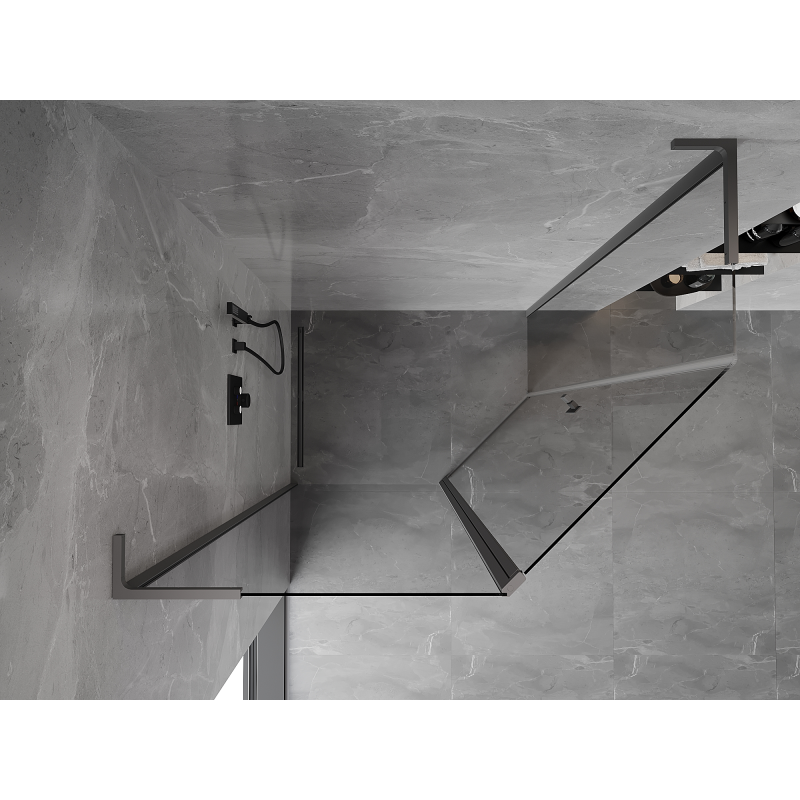 Mexen Mist L cabine de douche pentagonale asymétrique pivotante 90 x 80 cm, transparente, métal canon - 8A8L-090-080-95-00