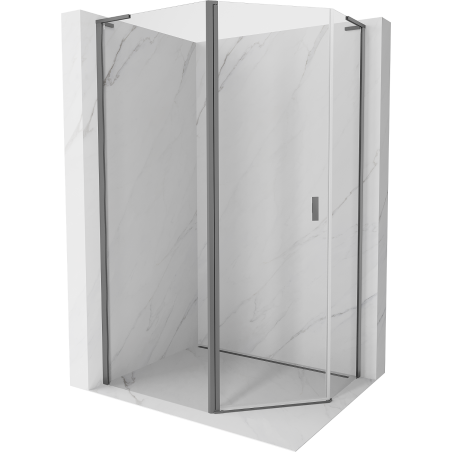 Mexen Mist L cabine de douche pentagonale asymétrique pivotante 100 x 90 cm, transparent, métal gun - 8A8L-100-090-95-00