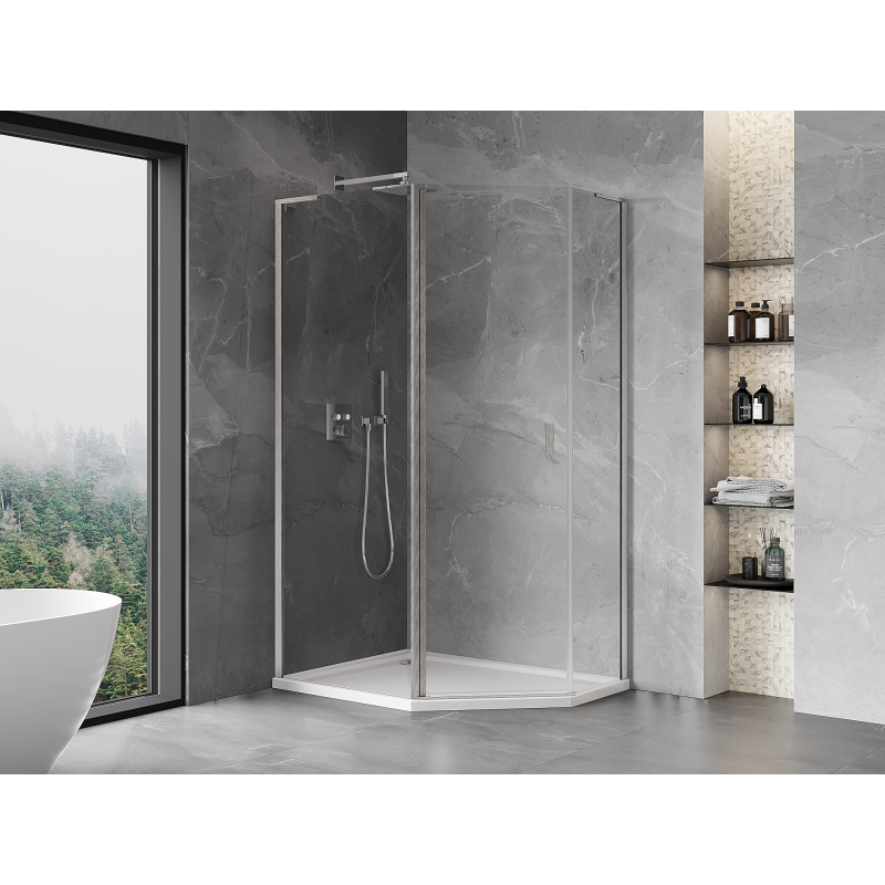 Mexen Mist L cabine de douche pentagonale asymétrique pivotante 90 x 80 cm transparent nickel brossé - 8A8L-090-080-97-00