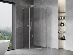 Mexen Mist L cabine de douche pentagonale pivotante 90 x 90 cm, transparente, nickel brossé - 8A8L-090-090-97-00