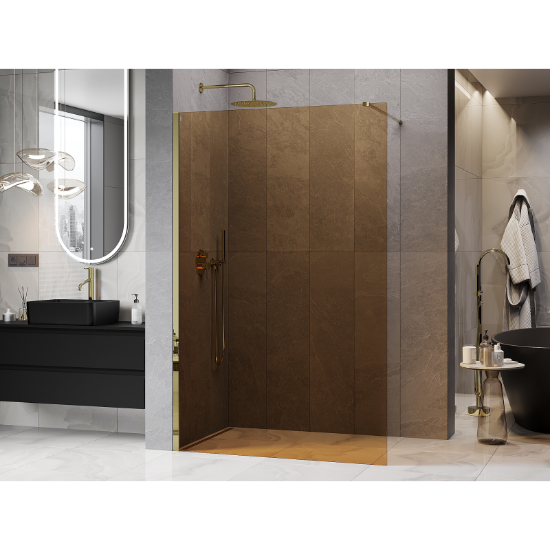 Mexen Kioto Paroi de douche Walk-in 130 x 200 cm, bronze 8 mm, or - 800-130-101-50-32