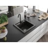 Mexen Vito évier en granit 1 bac avec mitigeur de cuisine Telma, noir/doré métallique - 6503-75-670200-70