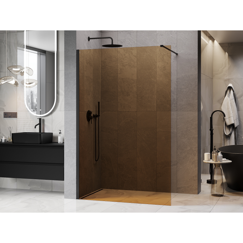 Mexen Kioto Paroi de douche Walk-in 80 x 200 cm, bronze 8 mm, noire - 800-080-101-70-32