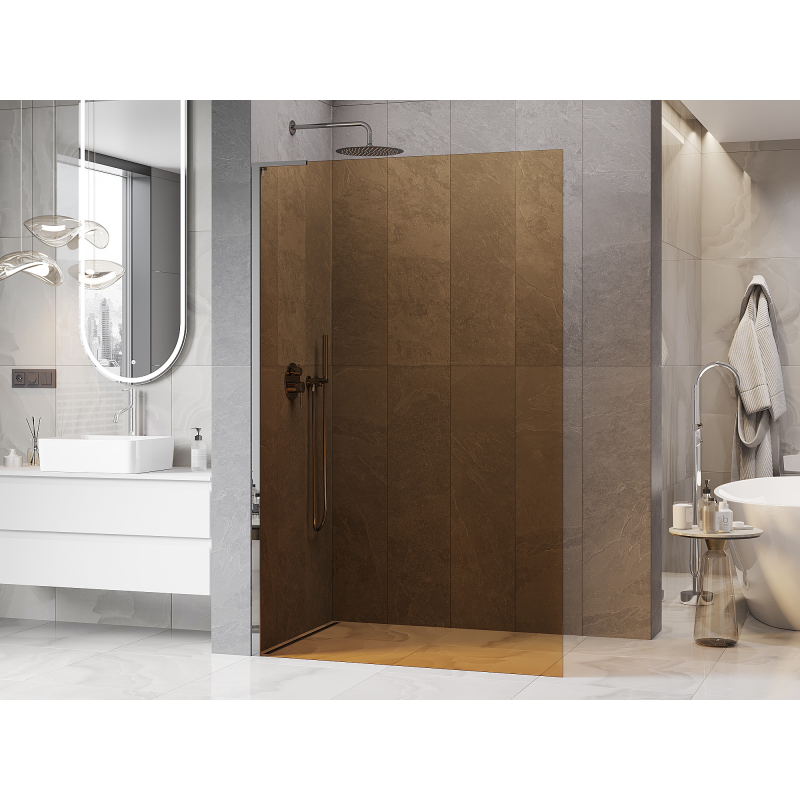 Mexen Kioto L paroi de douche Walk-in 100 x 200 cm, bronze, chrome - 800-100-103-01-32