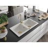 Mexen Mario évier en granit 2 cuves avec robinet de cuisine Telma, blanc - 6504-20-670200-50