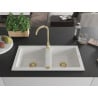 Mexen Mario évier en granit 2 cuves avec robinet de cuisine Telma, blanc - 6504-20-670200-50
