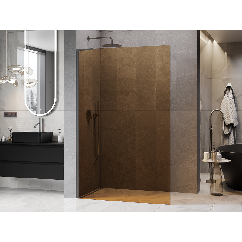 Mexen Kioto L Paroi de douche Walk-in 90 x 200 cm, bronze, métal canon - 800-090-103-95-32