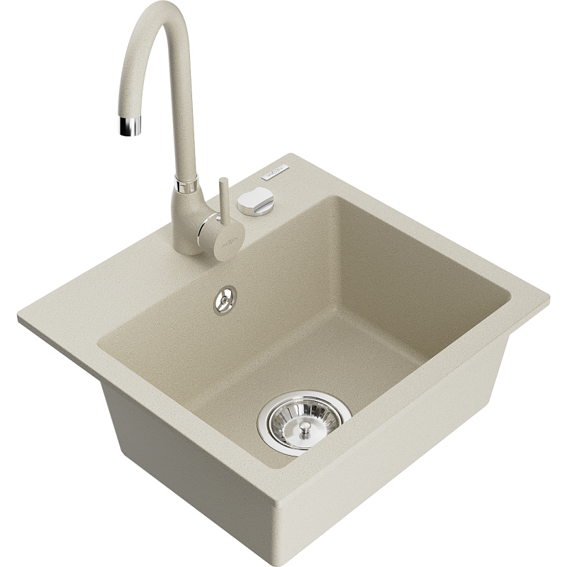 Mexen Milo évier de cuisine en granit 1-bac avec robinet de cuisine Telma, beige - 6505-69-670200-69