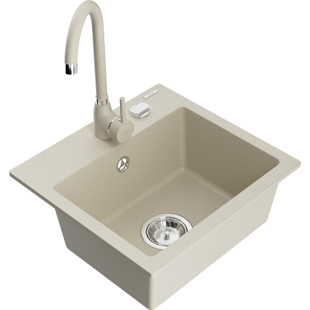 Mexen Milo évier de cuisine en granit 1-bac avec robinet de cuisine Telma, beige - 6505-69-670200-69
