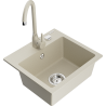 Mexen Milo évier en granit 1 bac avec mitigeur de cuisine Telma, beige - 6505-69-670200-69