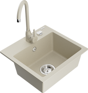 Mexen Milo évier en granit 1 bac avec mitigeur de cuisine Telma, beige - 6505-69-670200-69