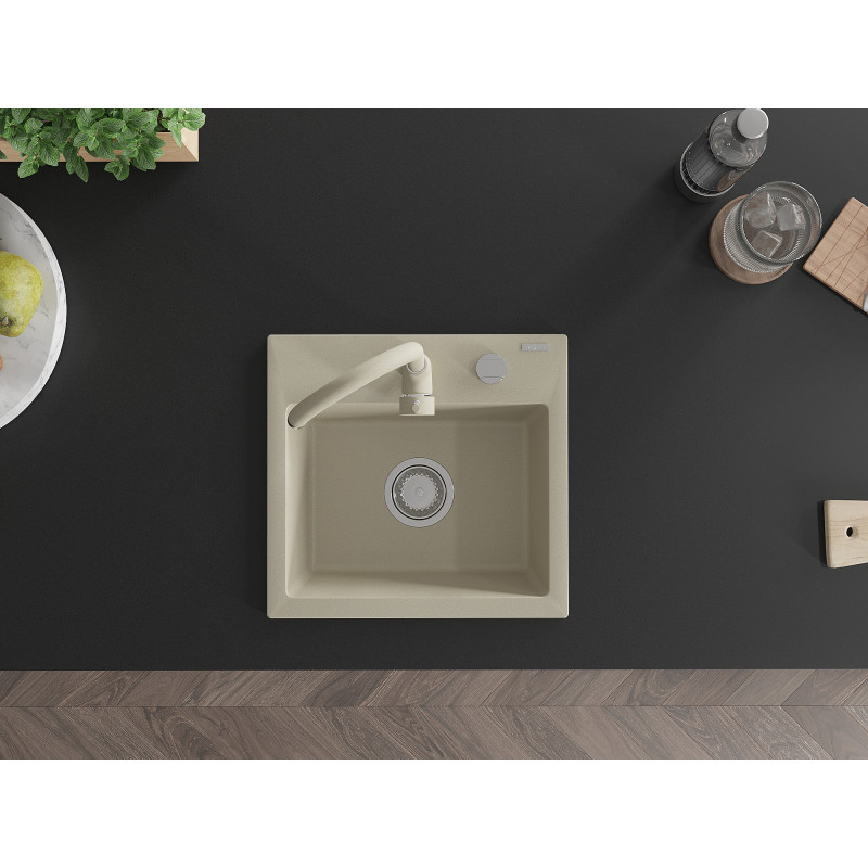 Mexen Milo évier en granit 1 bac avec mitigeur de cuisine Telma, beige - 6505-69-670200-69