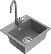 Mexen Milo évier en granit 1 bac avec robinet de cuisine Telma, gris - 6505-71-670200-71