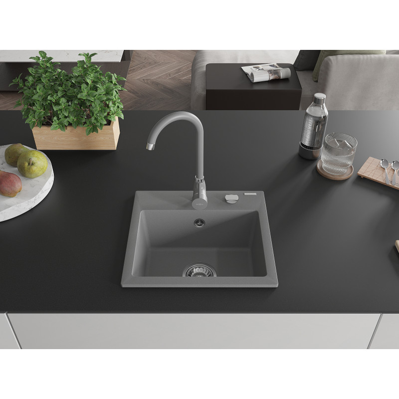 Mexen Milo évier de cuisine en granit 1 bac avec robinet Telma, gris - 6505-71-670200-71