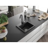 Mexen Milo évier en granit 1 bac avec robinet de cuisine Telma, noir/argent - 6505-73-670200-70