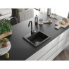 Mexen Milo évier en granit 1 bac avec robinet de cuisine Telma, noir/or - 6505-75-670200-70