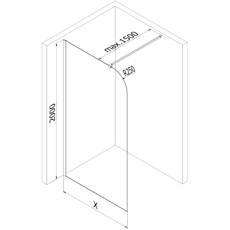 Mexen Kioto-P Paroi de douche Walk-in 120 x 200 cm, transparent 8 mm, métal canon - 800-120-101-95-00-P