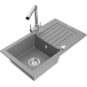 Mexen Pablo évier en granit 1 bassin avec égouttoir et robinet de cuisine Duero, gris - 6510-71-671600-00