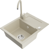 Mexen Enzo évier en granit 1 bac avec égouttoir et robinet de cuisine Telma, beige - 6506-69-670200-69