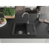 Mexen Enzo évier en granit à 1 bac avec égouttoir et robinet de cuisine Telma, noir/argent - 6506-73-670200-00