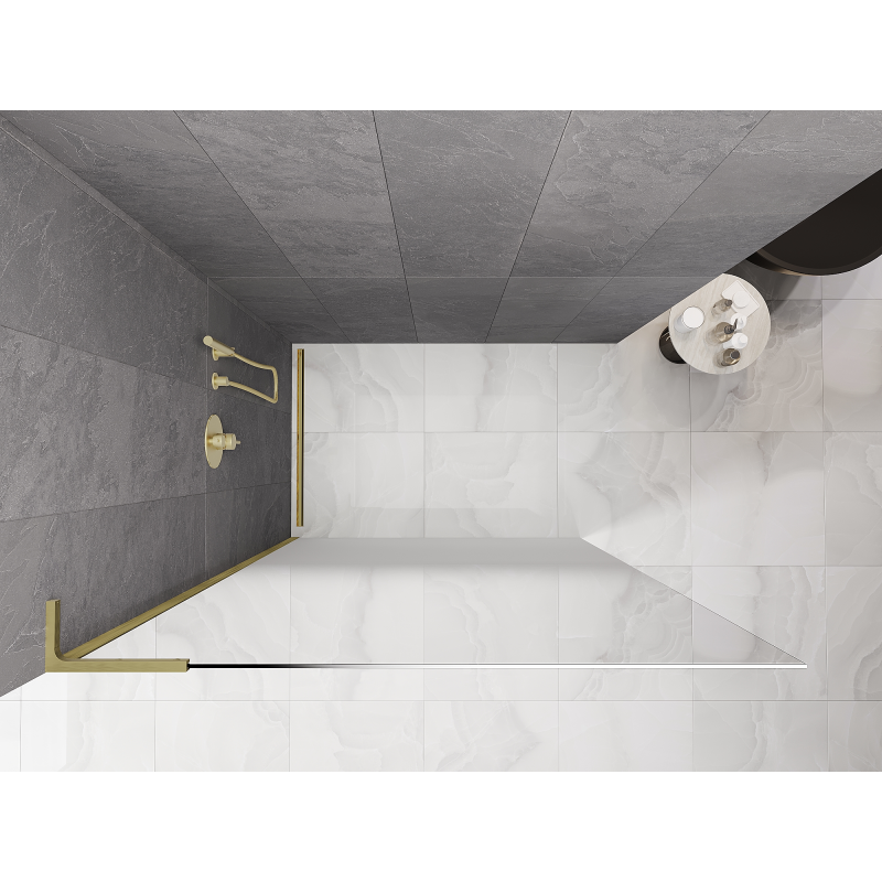 Mexen Kioto L paroi de douche Walk-in 90 x 200 cm, ombre blanc 8 mm, or brossé - 800-090-103-55-86