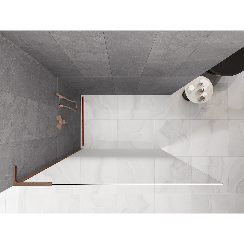 Mexen Kioto L Paroi de douche Walk-in 90 x 200 cm, ombrée blanche 8 mm, cuivre brossé - 800-090-103-65-86