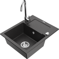 Mexen Enzo évier en granit à 1 bac avec égouttoir et robinet de cuisine Telma, noir moucheté - 6506-76-670200-00