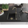 Mexen Enzo évier en granit 1-bac avec égouttoir et robinet de cuisine Telma, noir - 6506-77-670200-50