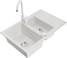 Mexen Gaspar évier en granit 1,5 bac avec égouttoir et mitigeur Telma, blanc - 6507-20-670200-20