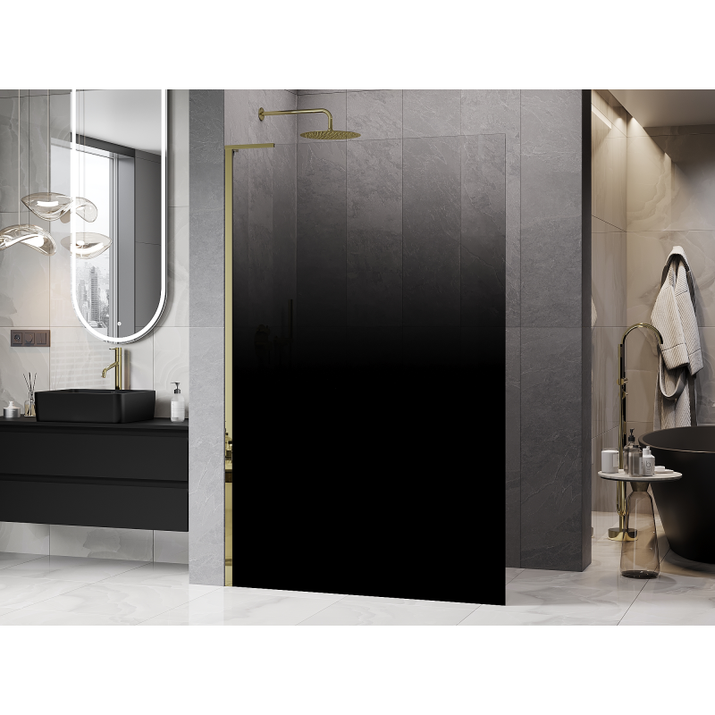 Mexen Kioto L paroi de douche Walk-in 90 x 200 cm, ombre noire 8 mm, dorée - 800-090-103-50-76