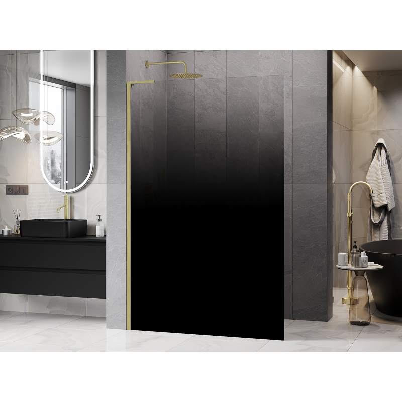 Mexen Kioto L Paroi de douche Walk-in 100 x 200 cm, ombrée noire 8 mm, doré brossé - 800-100-103-55-76