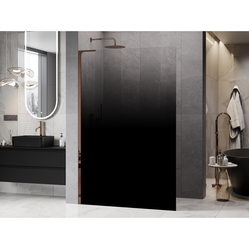 Mexen Kioto L paroi de douche Walk-in 70 x 200 cm, ombrée noire 8 mm, or rose - 800-070-103-60-76