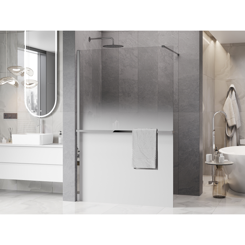 Mexen Kioto+ paroi de douche avec étagère Walk-in 80 x 200 cm, ombre blanche 8 mm, chrome - 800-080-121-01-86