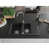 Mexen Gaspar évier en granit à 1,5 bac avec égouttoir et robinet de cuisine Telma, noir/argent - 6507-73-670200-00