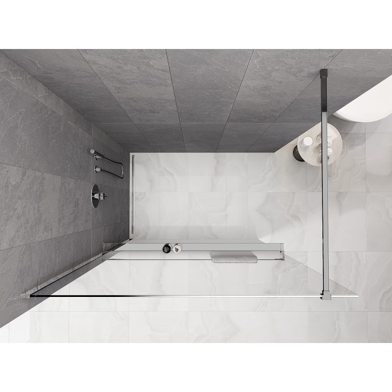Mexen Kioto+ paroi de douche avec étagère Walk-in 110 x 200 cm, ombre blanche 8 mm, chrome - 800-110-121-01-86