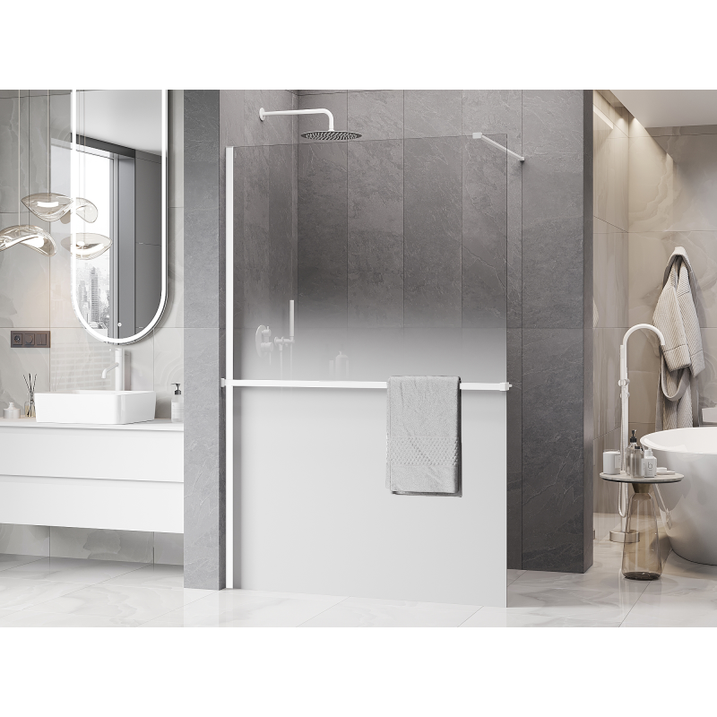 Mexen Kioto+ paroi de douche avec étagère Walk-in 80 x 200 cm, ombre blanche 8 mm, blanche - 800-080-121-20-86