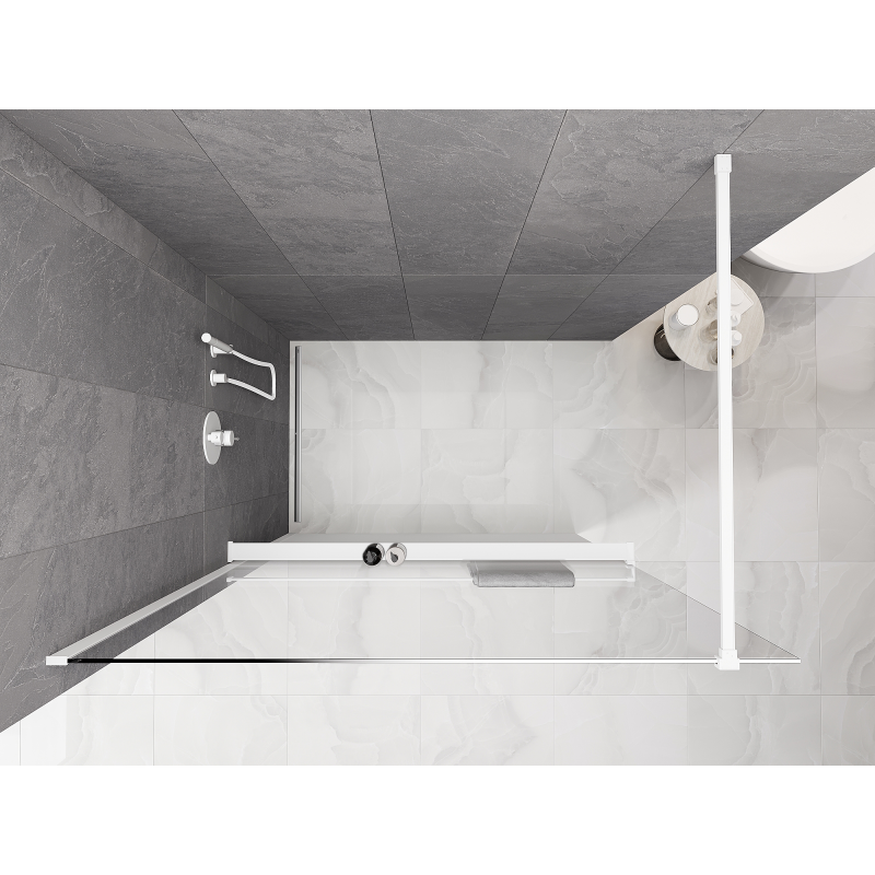 Mexen Kioto+ paroi de douche avec étagère Walk-in 80 x 200 cm, ombre blanche 8 mm, blanche - 800-080-121-20-86