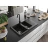 Mexen Gaspar évier en granit 1,5 bac avec égouttoir et robinet de cuisine Telma, noir/doré - 6507-75-670200-70