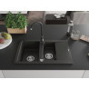 Mexen Gaspar évier en granit 1,5 bac avec égouttoir et robinet de cuisine Telma, noir/doré - 6507-75-670200-70