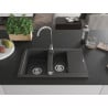 Mexen Gaspar évier en granit 1,5 bac avec égouttoir et mitigeur de cuisine Telma, noir moucheté - 6507-76-670200-00