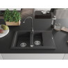 Mexen Gaspar évier en granit 1,5 bac avec égouttoir et robinet de cuisine Telma, noir moucheté - 6507-76-670200-76