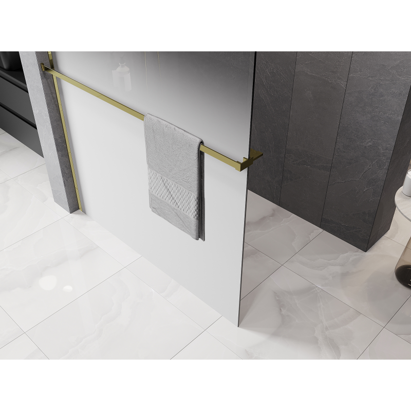 Mexen Kioto+ paroi de douche avec étagère Walk-in 90 x 200 cm, ombrée blanche 8 mm, dorée - 800-090-121-50-86