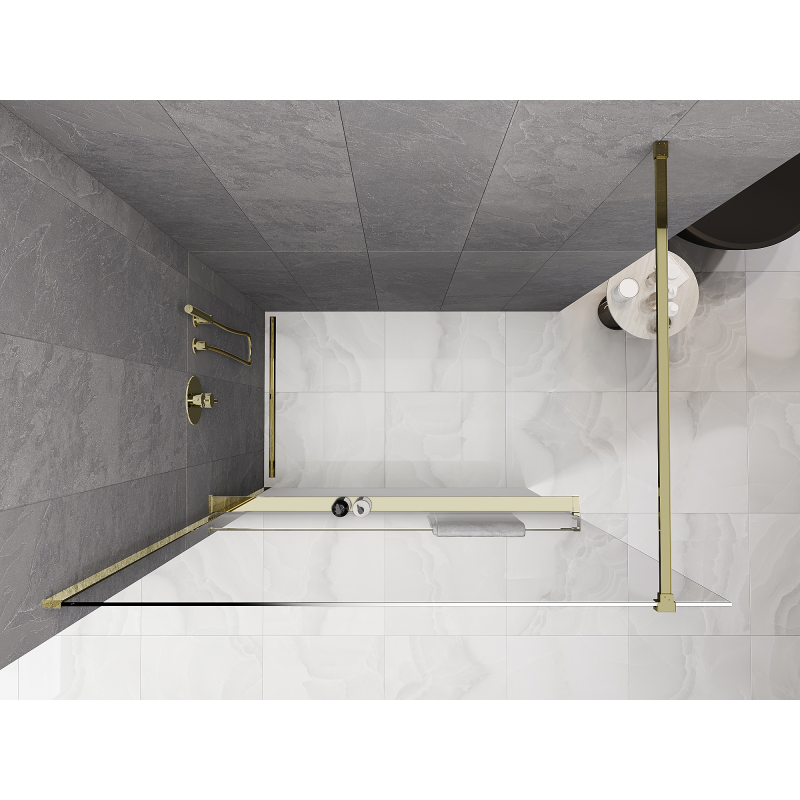 Mexen Kioto+ paroi de douche avec étagère Walk-in 90 x 200 cm, ombrée blanche 8 mm, dorée - 800-090-121-50-86