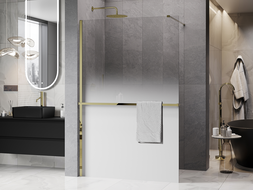 Mexen Kioto+ paroi de douche avec étagère Walk-in 100 x 200 cm, ombrée blanche 8 mm, dorée - 800-100-121-50-86