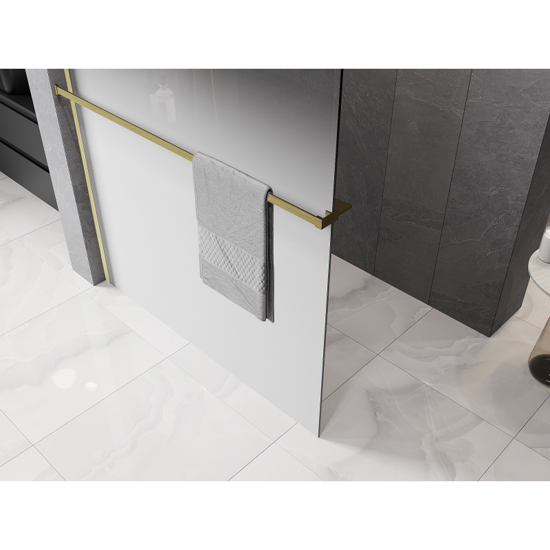 Mexen Kioto+ paroi de douche avec étagère Walk-in 70 x 200 cm, ombre blanche 8 mm, or brossé - 800-070-121-55-86