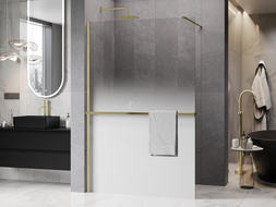 Mexen Kioto+ paroi de douche avec étagère Walk-in 100 x 200 cm, ombre blanche 8 mm, or brossé - 800-100-121-55-86