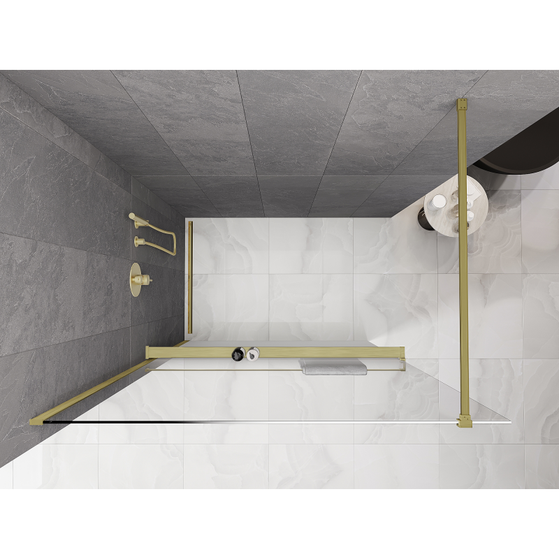 Mexen Kioto+ paroi de douche avec étagère Walk-in 100 x 200 cm, ombre blanche 8 mm, or brossé - 800-100-121-55-86