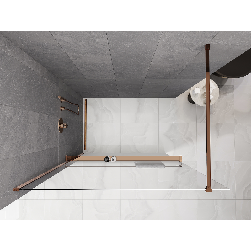 Mexen Kioto+ paroi de douche avec étagère Walk-in 100 x 200 cm, ombrée blanche 8 mm, or rose - 800-100-121-60-86