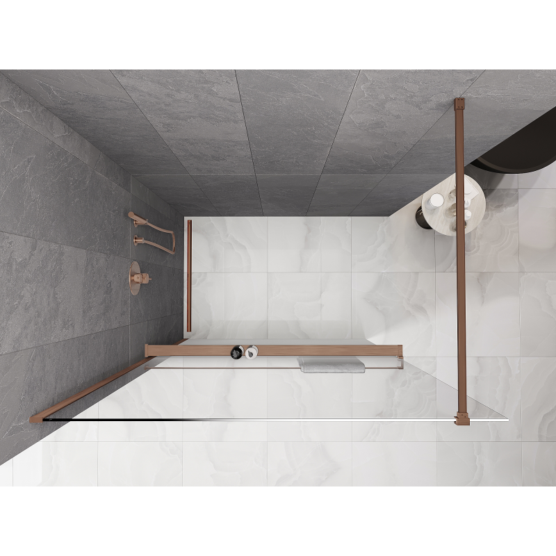 Mexen Kioto+ paroi de douche avec étagère Walk-in 90 x 200 cm, ombre blanche 8 mm, cuivre brossé - 800-090-121-65-86
