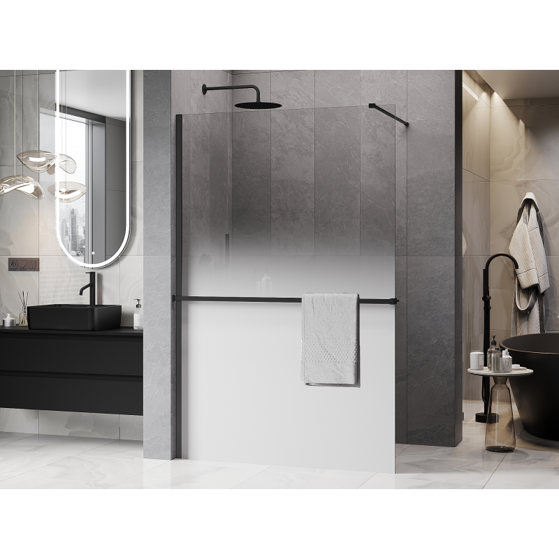 Mexen Kioto+ paroi de douche avec étagère Walk-in 80 x 200 cm, ombre blanc 8 mm, noir - 800-080-121-70-86